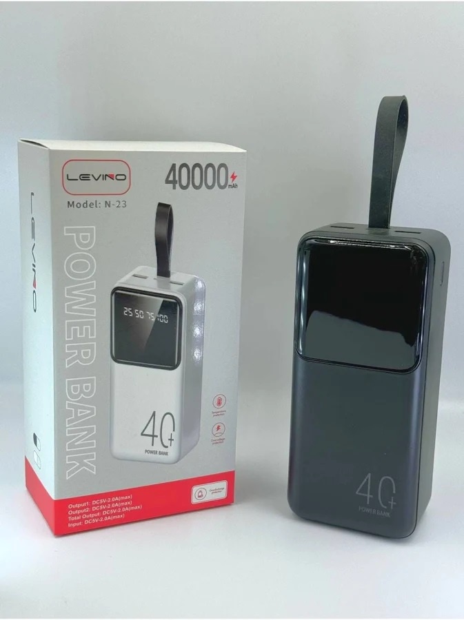 Levino N-23 40000mAh Power Bank – High-Capacity Portable Charger with LED Digital Display & Dual USB Output