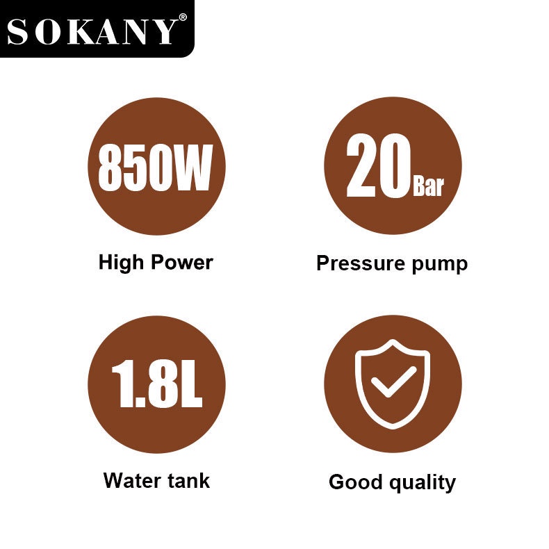 	ماكينة قهوة اسبريسو سوكاني 1.8 لتر 850 وات 15 بار موديل SK-04025
