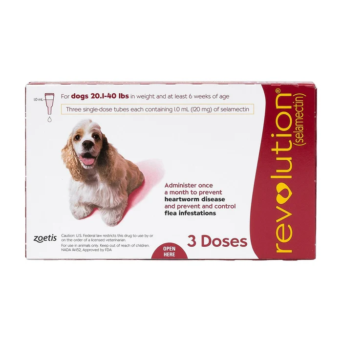 Revolution Topical Solution for Dogs, 20.1-40 lbs - 1 Pipette(Red Box)