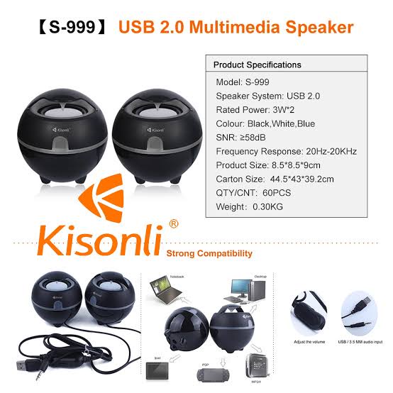 Kisonli S999 – سماعات كمبيوتر USB سلكية 
