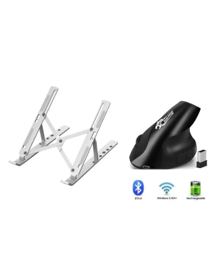 Ergonomic Workstation Bundle: COUGAR-EGY Vertical Wireless Mouse (E1900) & Adjustable Aluminum Laptop Stand