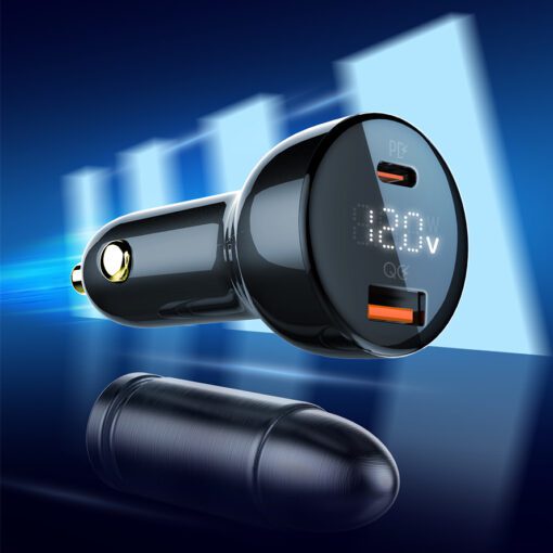 لادنيو كار تشارجر مع سوبر فاست تشارجر داتا كابل تايب - سي - تو - تايب - سي 1متر 100وات  -LDNIO Car Charger With Super-Fast Charging Data Cabel (Type-C to Type-C) (1M) (100W) - Model: C101 