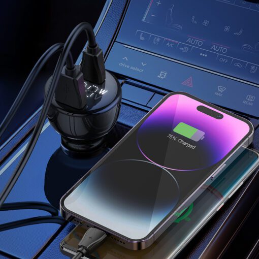 لادنيو كار تشارجر مع سوبر فاست تشارجر داتا كابل تايب - سي - تو - تايب - سي 1متر 100وات  -LDNIO Car Charger With Super-Fast Charging Data Cabel (Type-C to Type-C) (1M) (100W) - Model: C101 