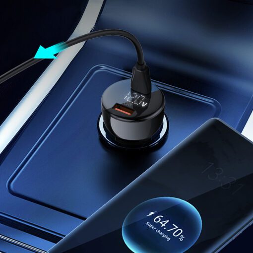 لادنيو كار تشارجر مع سوبر فاست تشارجر داتا كابل تايب - سي - تو - تايب - سي 1متر 100وات  -LDNIO Car Charger With Super-Fast Charging Data Cabel (Type-C to Type-C) (1M) (100W) - Model: C101 