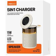 RECCI 5ini1 WIRELESS Charging15w Bluetooth SPEAKER RCW-51(ضمان 12 شهر) 