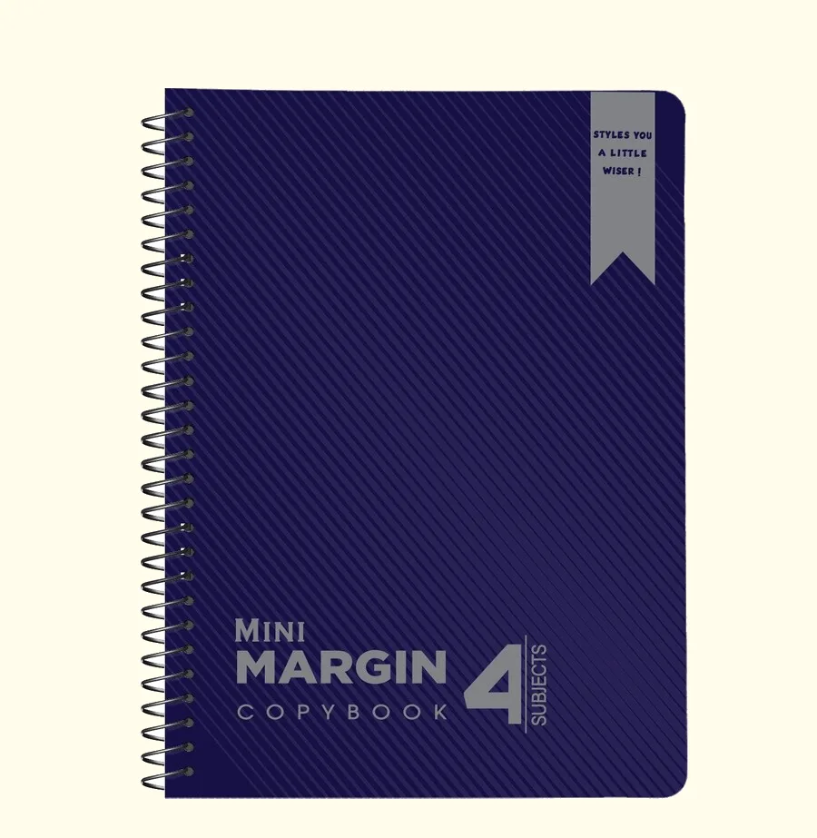 SOBHY Mini Margin Spiral Notebook – 100 Sheets – 4 Subjects