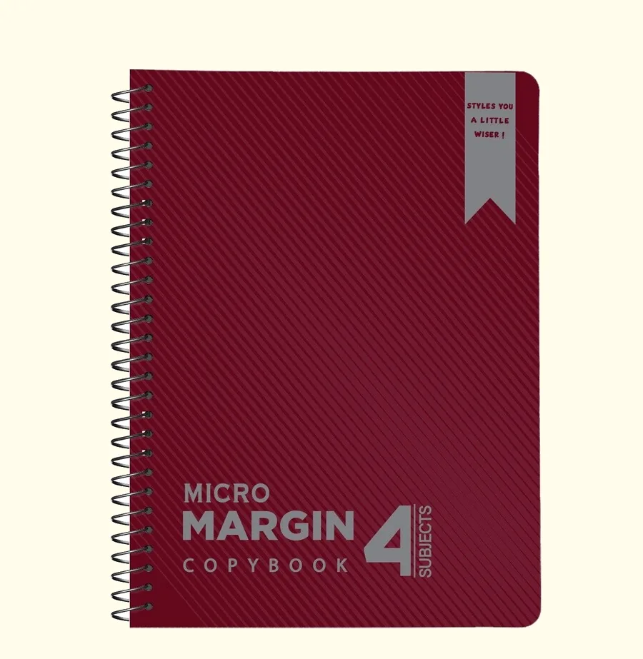 SOBHY Micro Margin Spiral A5 Notebook – 160 Sheets – 4 Subjects