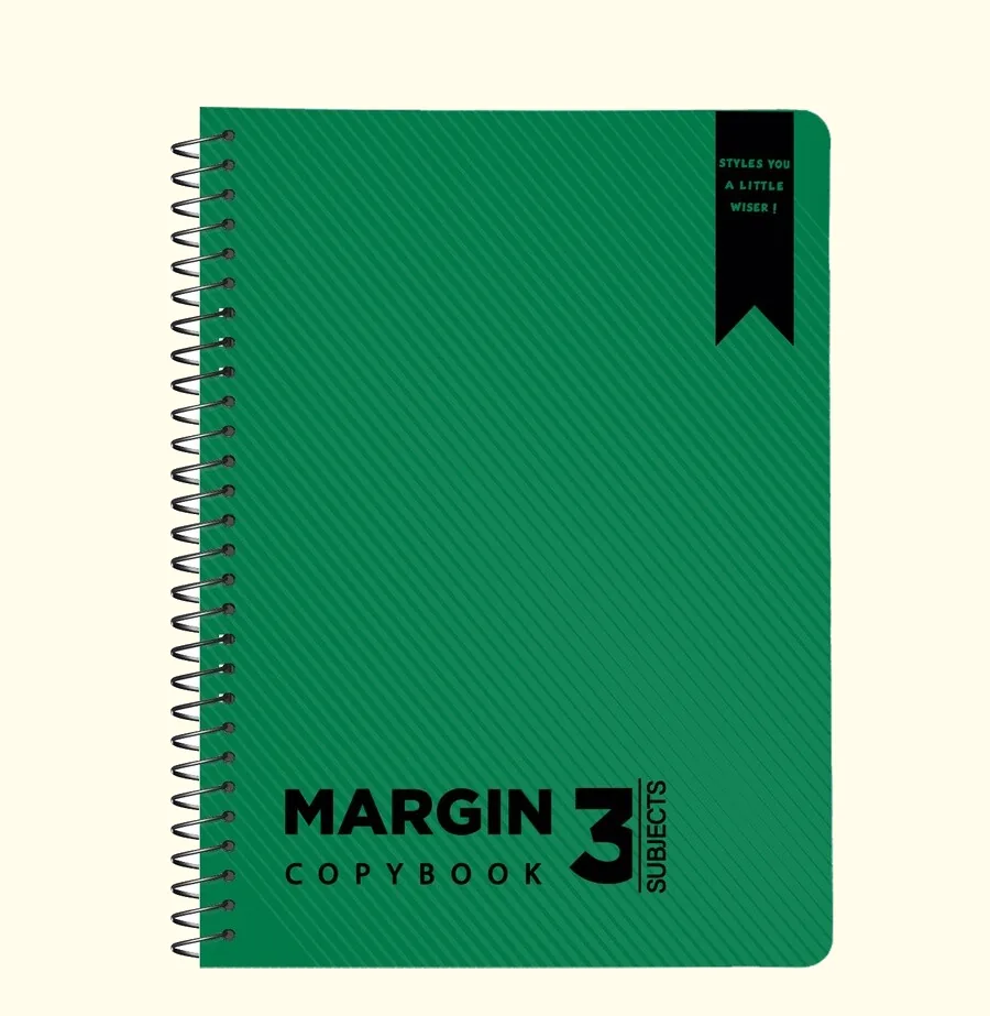 SOBHY Margin A4 Spiral Notebook – 120 Sheets – 3 Subjects