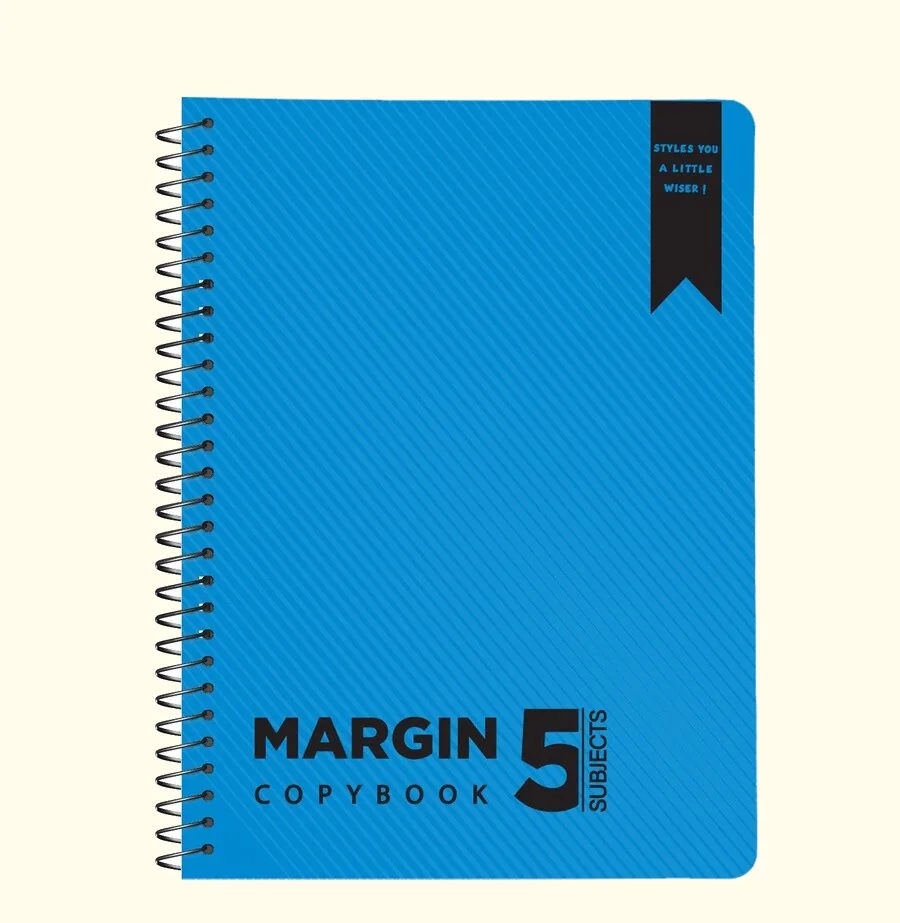SOBHY Margin A4 Spiral Notebook – 200 Sheets – 5 Subjects