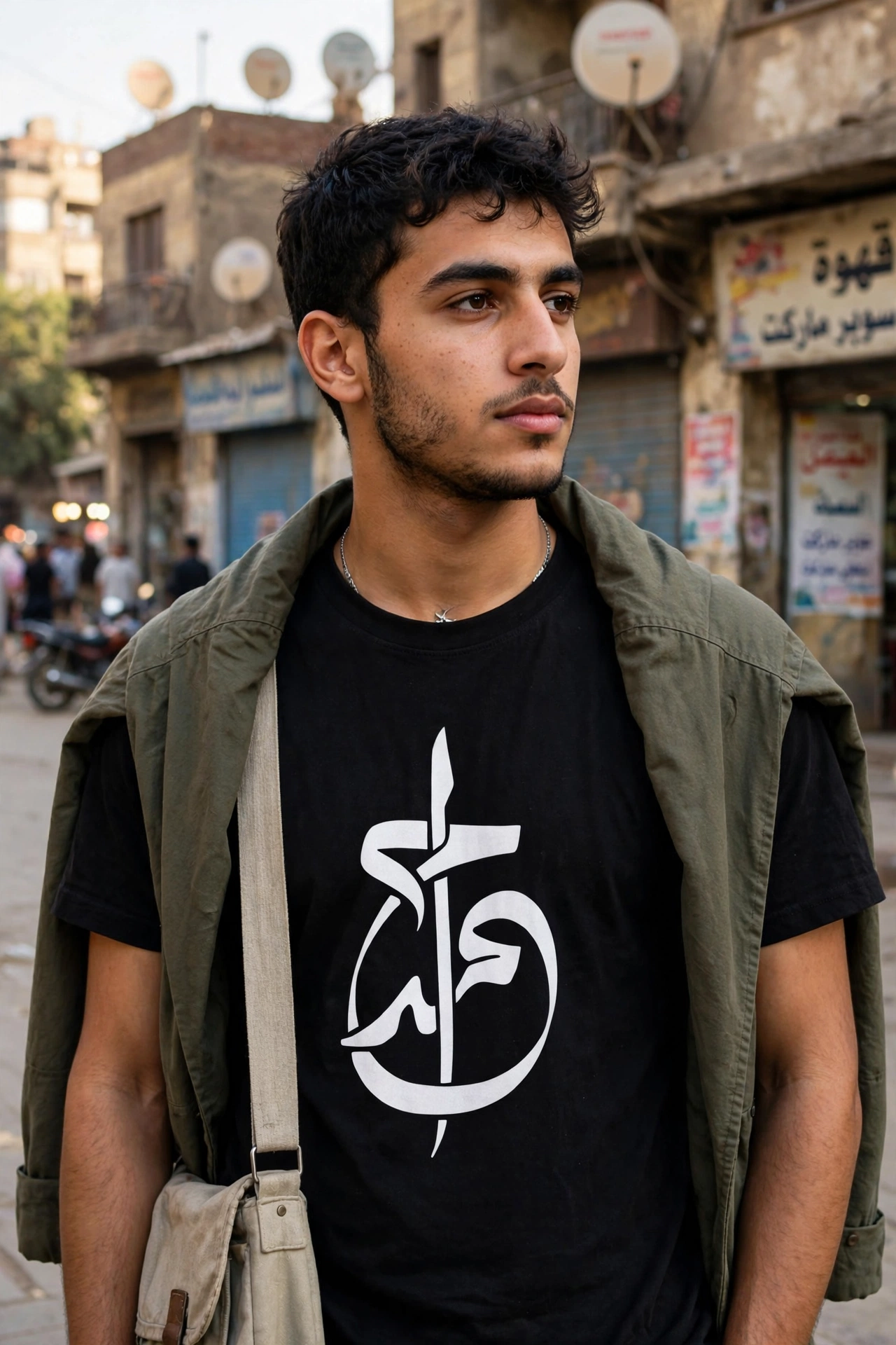 تيشيرت أحمد - خط عربي مودرن | تيشيرت أسود رجالي قطن 100%