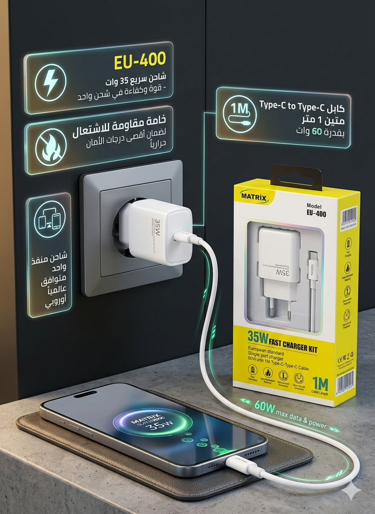 شاحن بالوصلة ايفون 35W (ماتريكس)