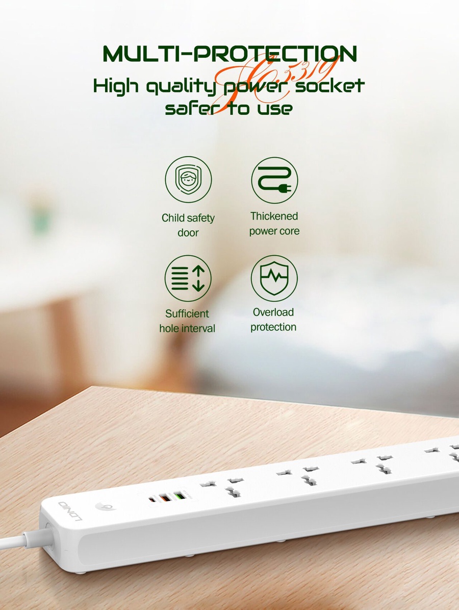 لادنيو باور سوكيت  2500وات 2متر- Ldnio Power Socket (2500W) (2M) SC-5319 