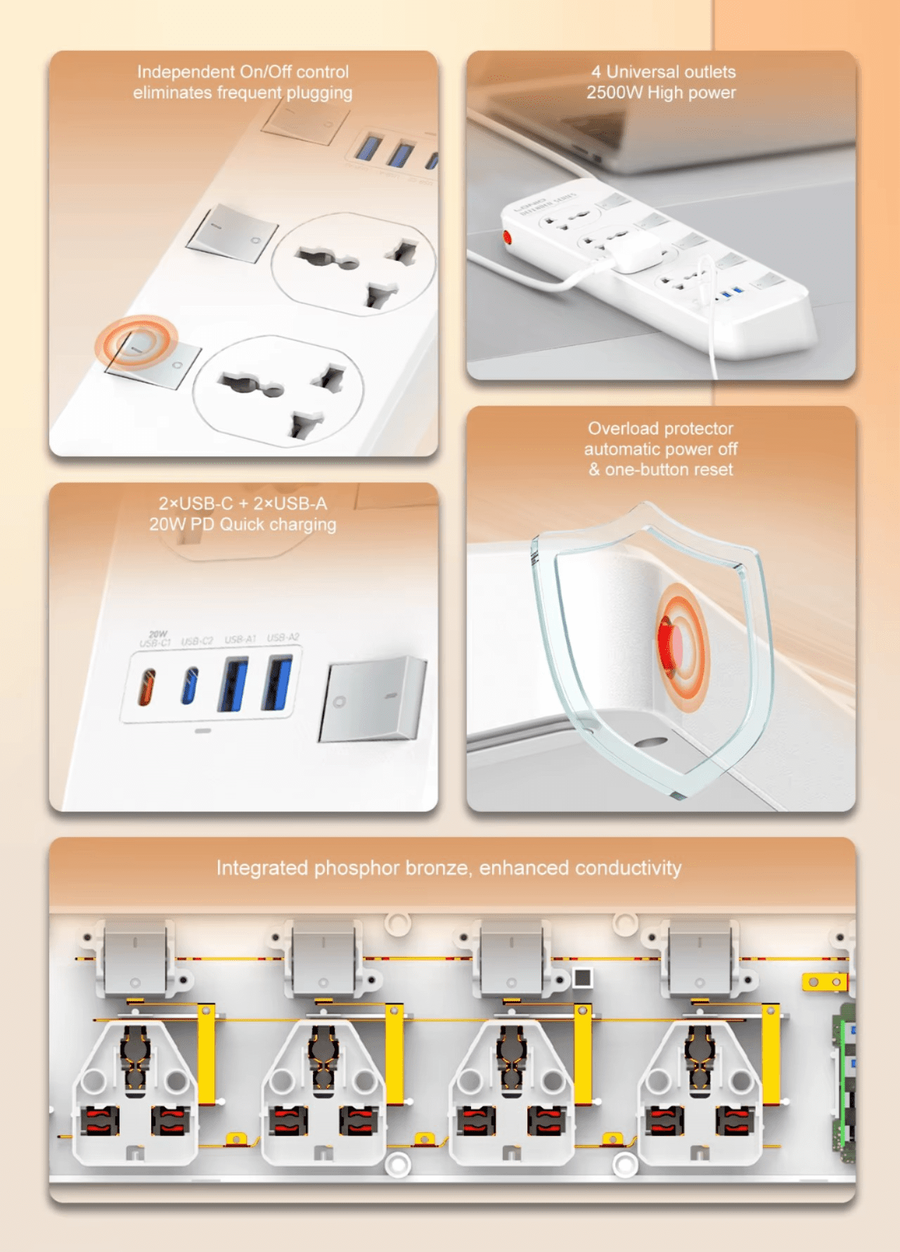  لادنيو باور سوكيت 2500وات -2متر -LDNIO Power Socket(2500W) (2000mm) Model:SC4408C