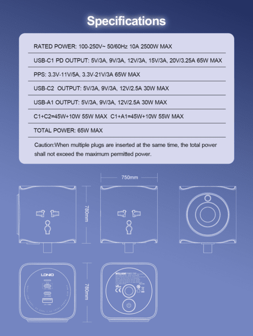 لادنيو باور سوكيت 2500وات -2متر - LDNIO Power Socket(2500W) (2000mm) Model:SC3319