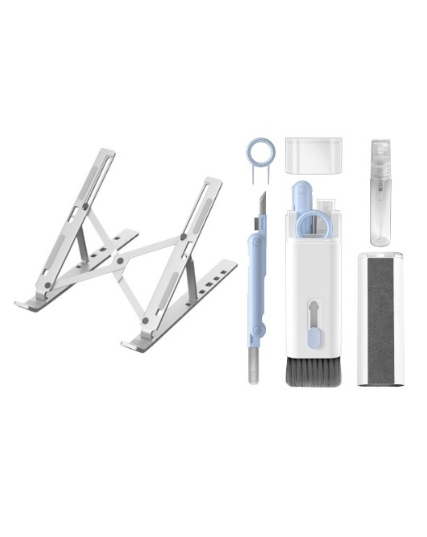 Portable Silver Aluminum Laptop Stand with Multifunctional Electronic Cleaning Kit