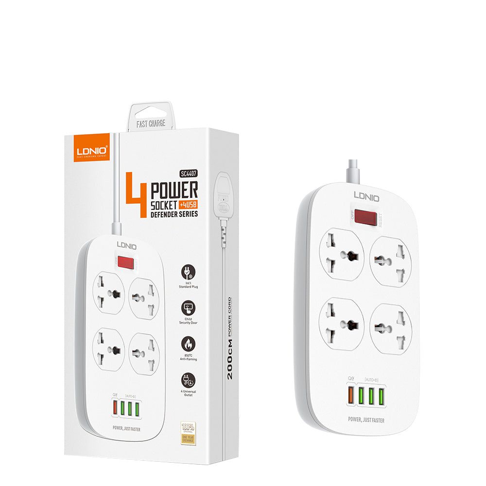 لادنيو باور سوكيت 2500وات -2متر - LDNIO Power Socket(2500W) (2000mm) Model:SC4407C