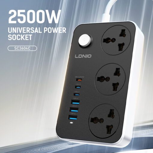 لادنيو باور سوكيت 2500وات -2متر - LDNIO Power Socket(2500W) (2000mm) Model:SC3604C