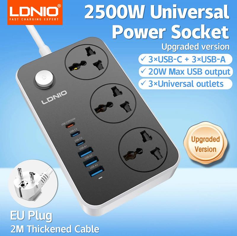 لادنيو باور سوكيت 2500وات -2متر - LDNIO Power Socket(2500W) (2000mm) Model:SC3604C
