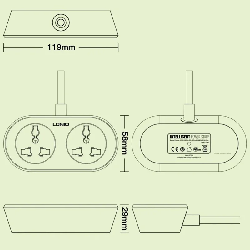 لادنيو باور سوكيت 2500وات-10متر - LDNIO Power Socket (2500W) (10 M) Model:SC2018-10M