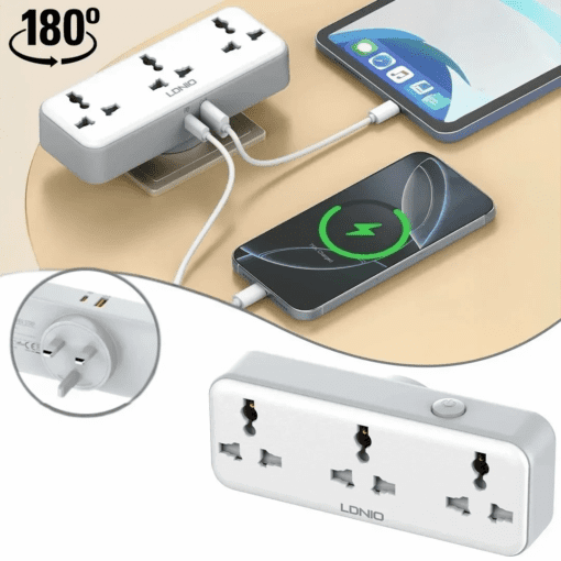 لادنيو  باور سوكيت 3 أوت ليت + 2 مخرج تايب - سي + يو إس بي - إيه 2500وات - LDNIO Power Socket 3 OUTLET+ 2 Port  (Type -C+ USB-A) (2500W) Model:SC3317