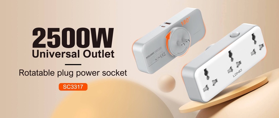 لادنيو  باور سوكيت 3 أوت ليت + 2 مخرج تايب - سي + يو إس بي - إيه 2500وات - LDNIO Power Socket 3 OUTLET+ 2 Port  (Type -C+ USB-A) (2500W) Model:SC3317