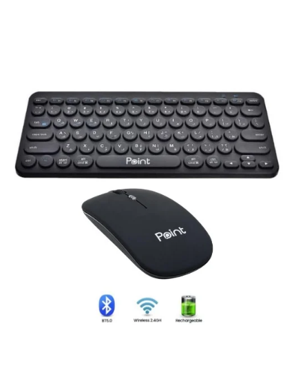 Point PT-380 Mini Wireless Keyboard (English & Arabic) and PT-20 Bluetooth Mouse Combo – Black