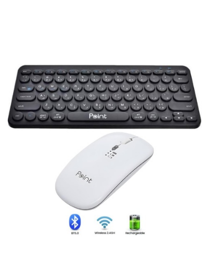 Point PT-380 Mini Wireless Keyboard (English & Arabic) and PT-20 Bluetooth Mouse Combo – Black & White