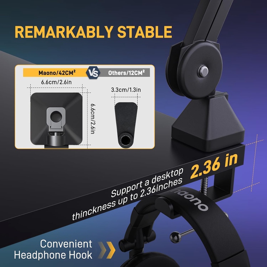 Maono BA37 Microphone Boom Arm Stand – 360° Adjustable
