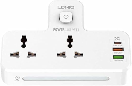 لادنيو باور سوكيت 2 أوت ليت + 3 مخارج 2 يو إس بي - إيه + 1 تايب - سي 2500وات- LDNIO Power Socket 2 OUTLET+ 3Port (2USB-A + 1Type -C) (2500W) Model:SC2311