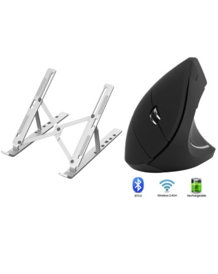 Ergonomic Workstation Bundle: Vertical Wireless Mouse & Adjustable Aluminum Laptop Stand