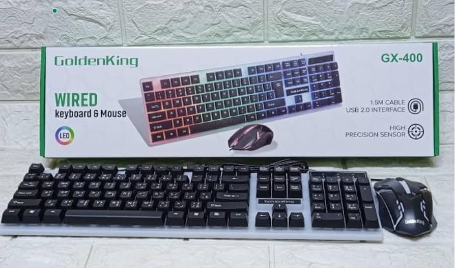 GX-400 USB Wired Gaming Keyboard and Mouse with RGB Lighting and Flexible Buttons