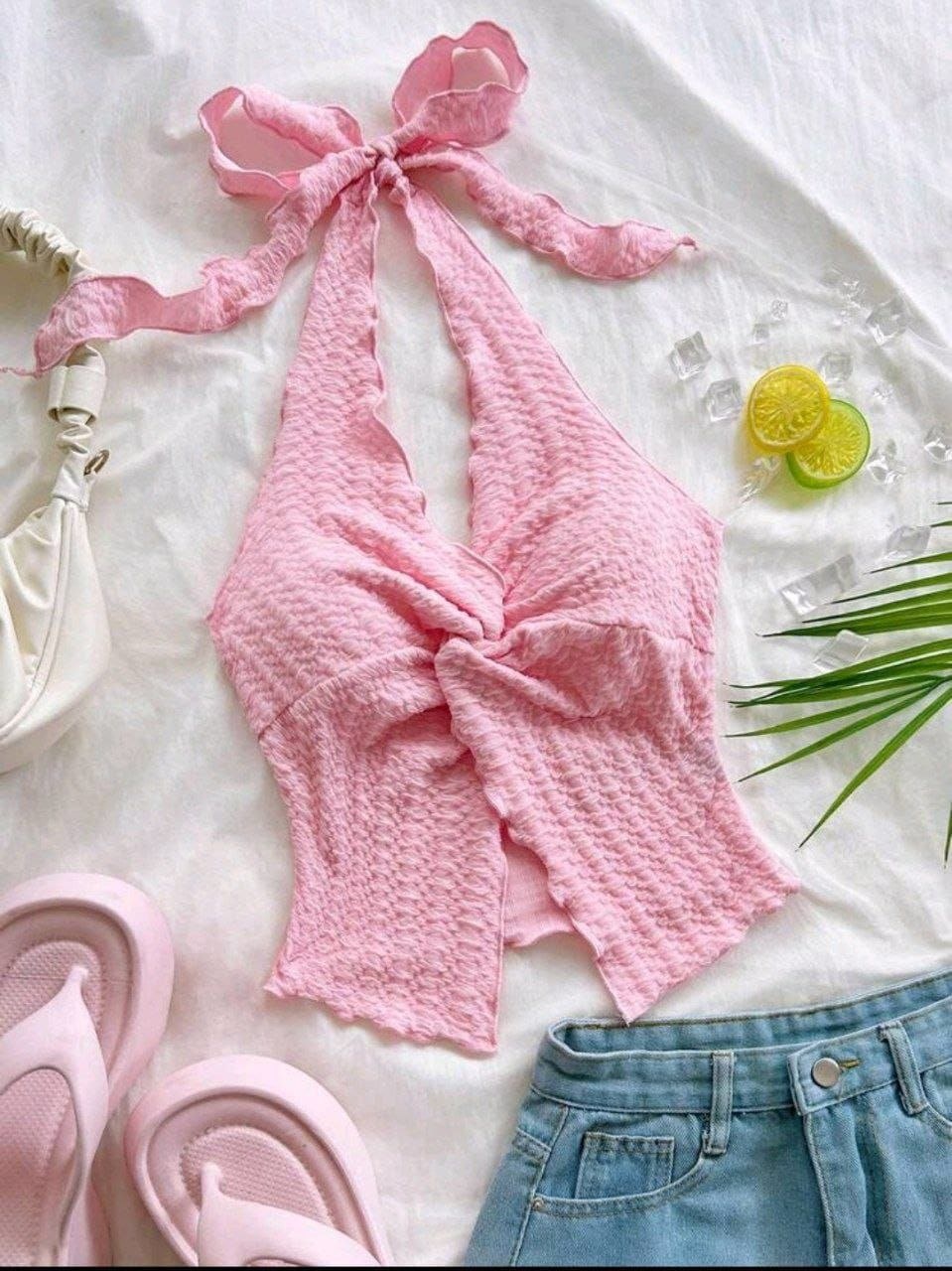 Tween Girl Casual Minimalist Comfortable Halter Neck Sleeveless Asymmetrical Hem Tank Top Tween Girl