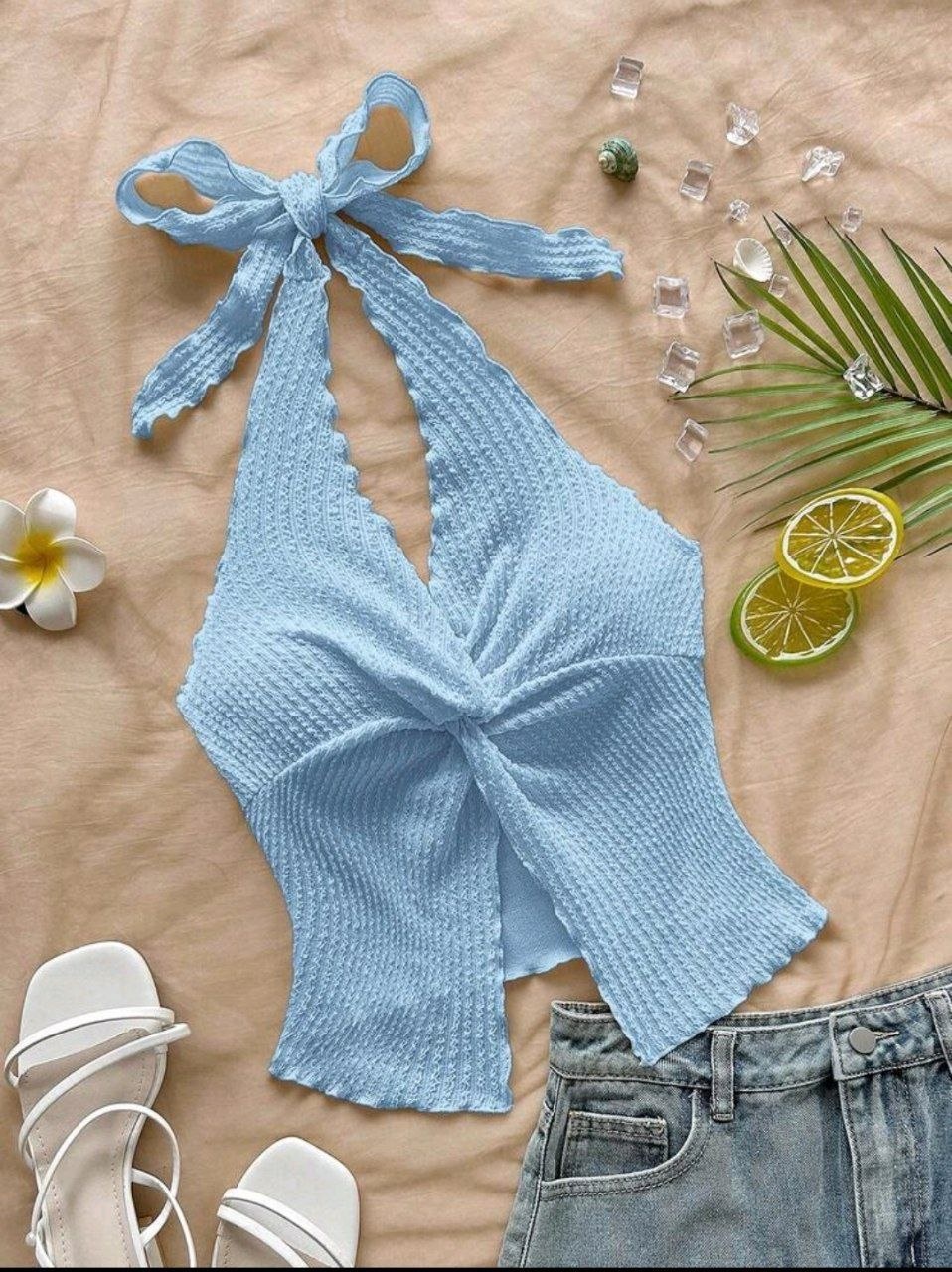 Tween Girl Casual Minimalist Comfortable Halter Neck Sleeveless Asymmetrical Hem Tank Top Tween Girl