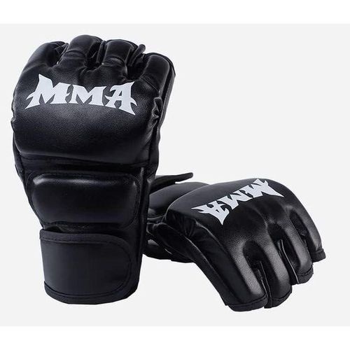 قفازات احترافية لتدريب MMA | قفازات ملاكمة وكيك بوكسينغ بدون أصابع | جلد صناعي أسود