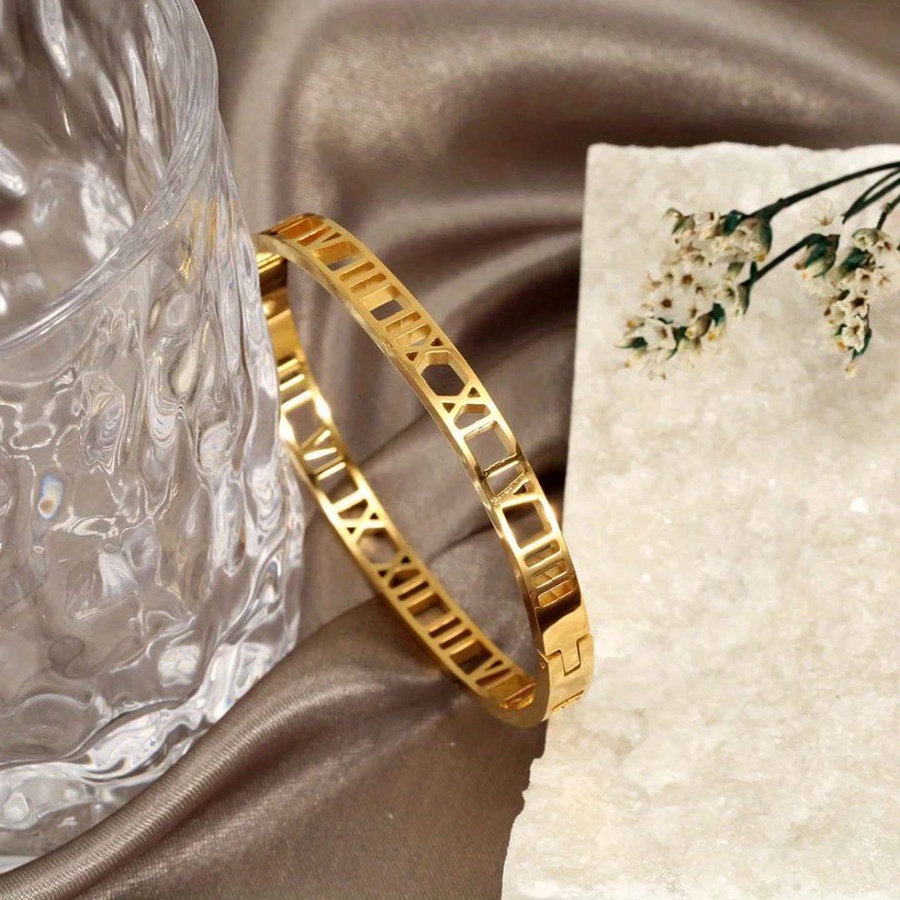 Roman Numeral Gold Bangle