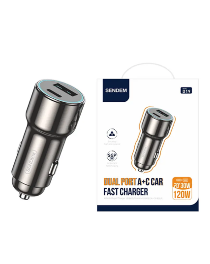 Sendem D19 30W Fast Car Charger - Dual Port (USB-A QC/SCP + Type-C PD 30W)