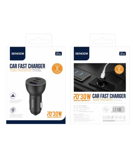 Sendem D18 30W Fast Car Charger - 3-Port Output