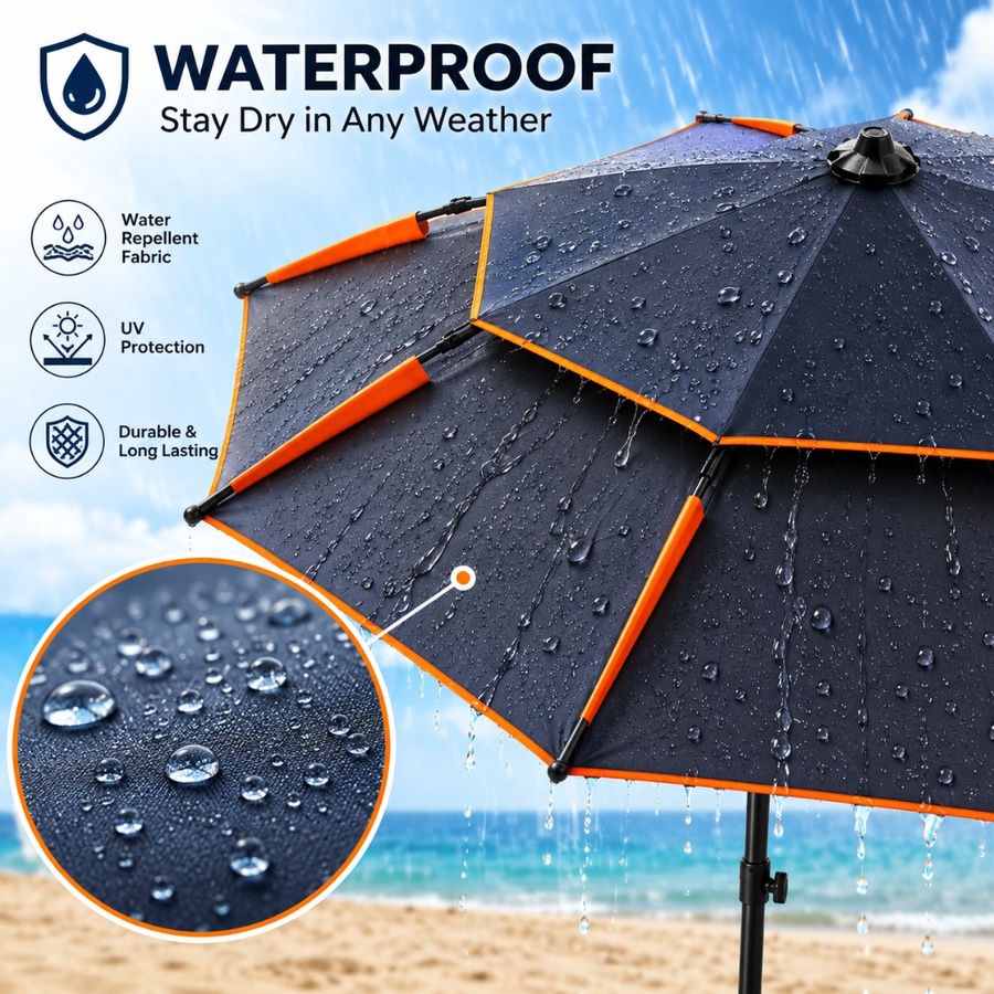 مظلة شاطئ كبيرة قابلة للإمالة – للتخييم والصيد والحماية من الشمس -Large Tilting Beach Umbrella – for Camping, Fishing & Sun Protection