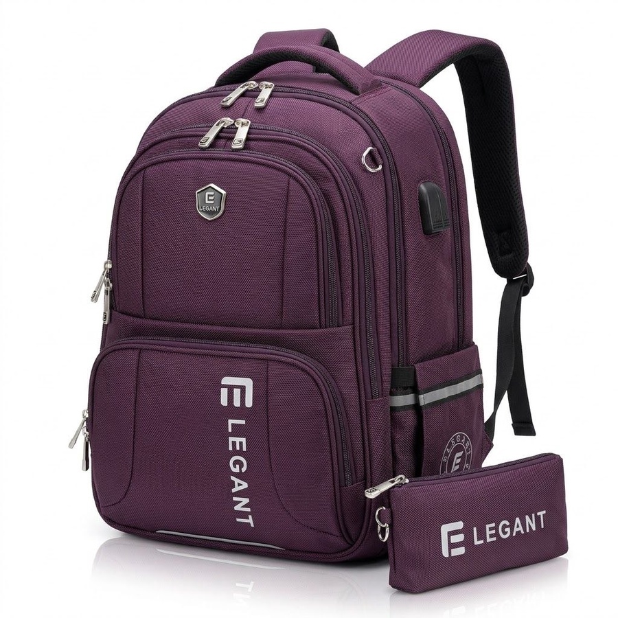  شنطة ظهر (Unisex) ماركة Elegant المستوردة مزودة بوصلة USB - ووتر بروف + مقلمة هدية | Demand & Beyond