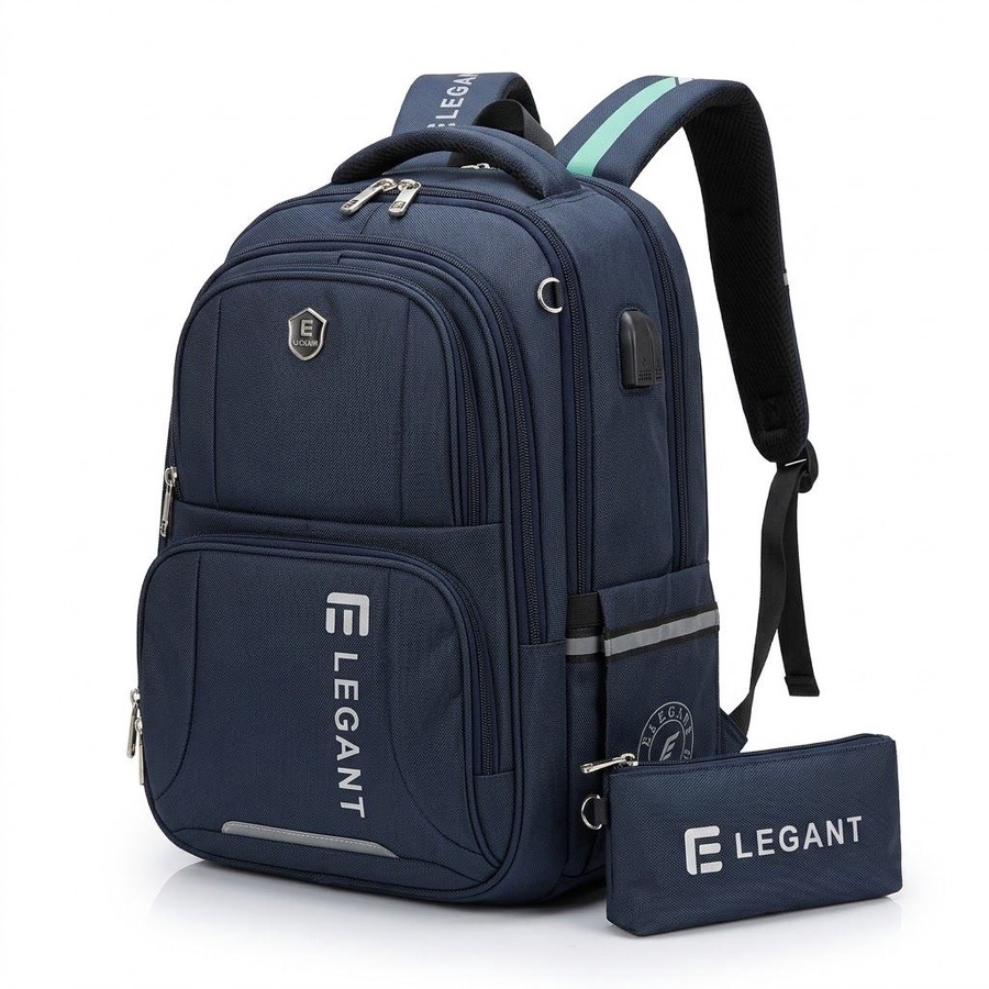  شنطة ظهر (Unisex) ماركة Elegant المستوردة مزودة بوصلة USB - ووتر بروف + مقلمة هدية | Demand & Beyond
