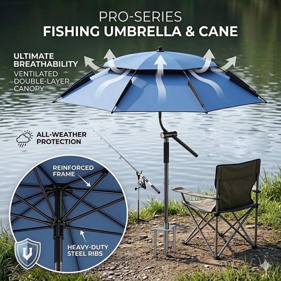 مظلة شاطئ كبيرة قابلة للإمالة – للتخييم والصيد والحماية من الشمس -Large Tilting Beach Umbrella – for Camping, Fishing & Sun Protection