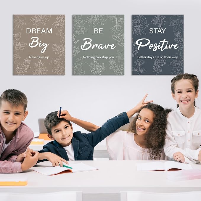 **3 لوحات حائط كبيرة ملهمة للديكور – لوحات كانفاس مؤطرة بتصميمات زهرية، مع عبارات إيجابية وتحفيزية، مطبوعات فنية لتزيين المكتب والمنزل وغرفة المعيشة وغرفة النوم والفصول الدراسية.**