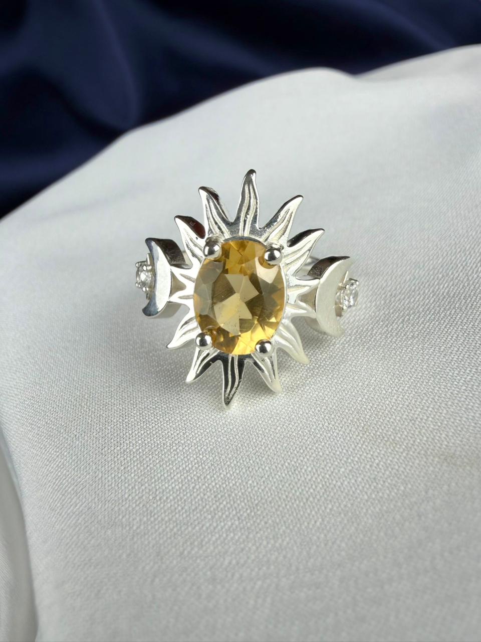 Citrine 925 Silver Ring - IGI certified - Sun&Moon Design 