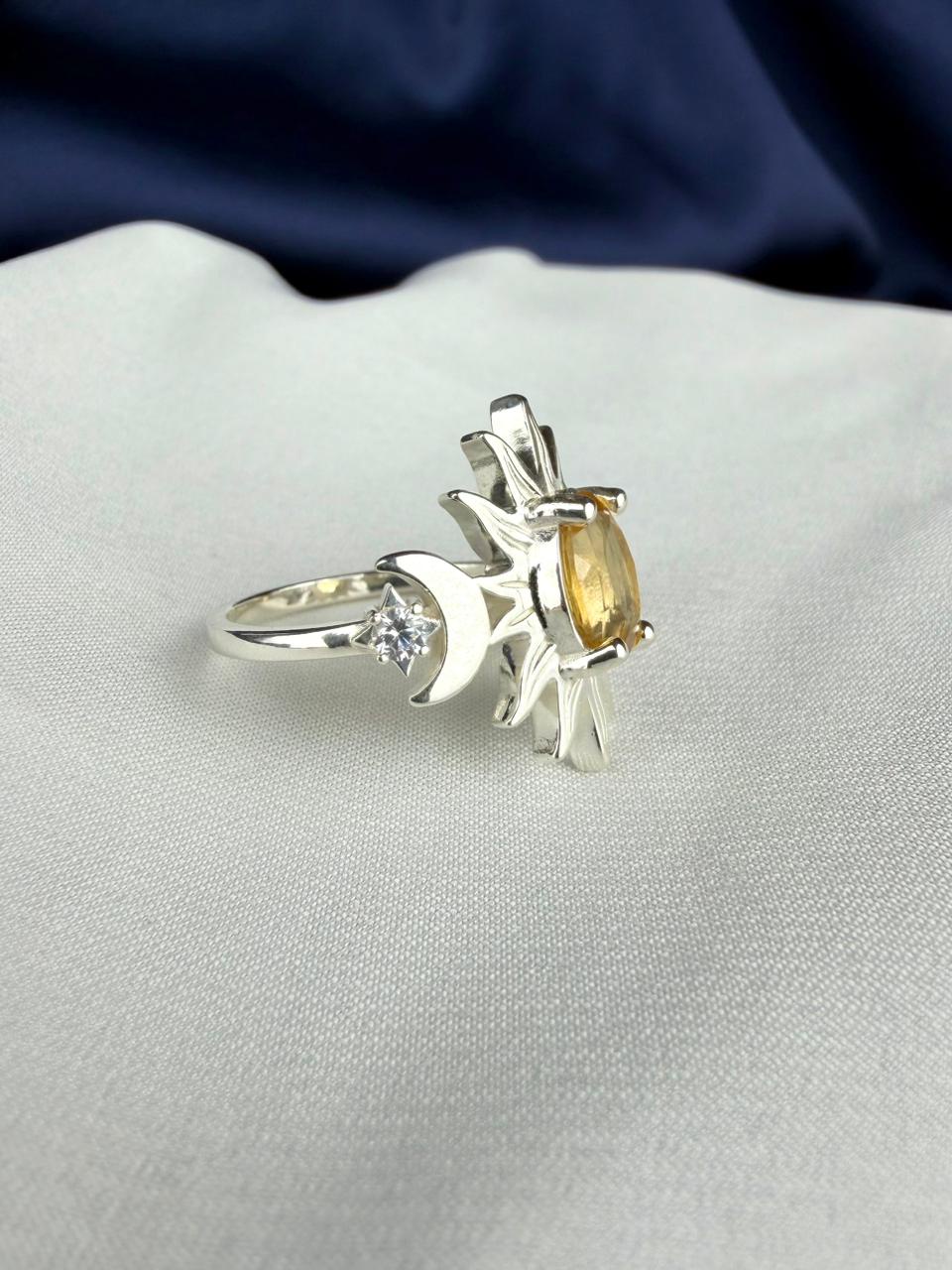 Citrine 925 Silver Ring - IGI certified - Sun&Moon Design 