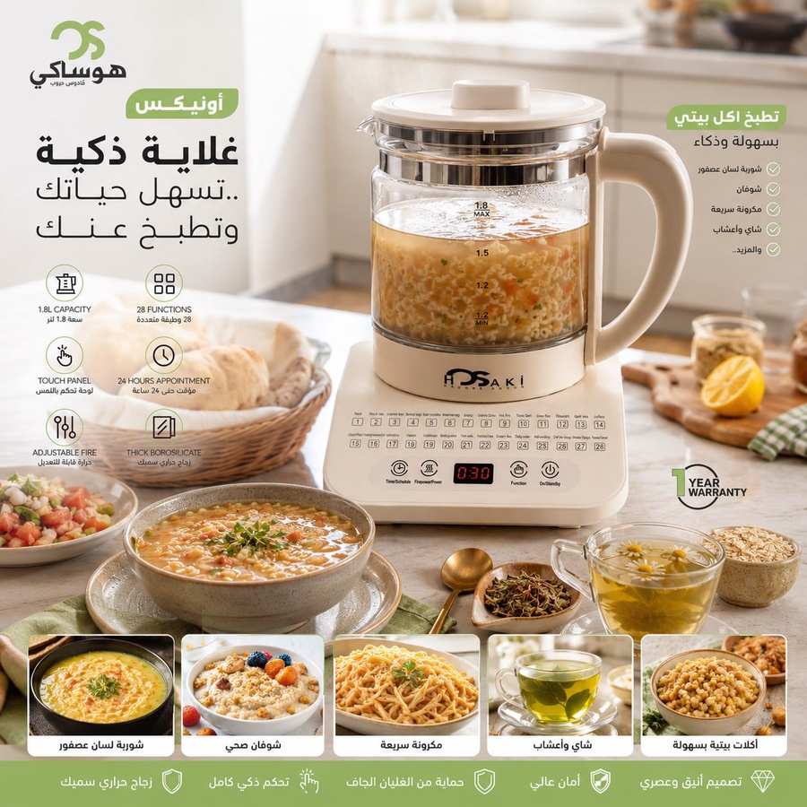 28 وظيفه في جهاز واحد اونيكس سمارت هوساكي  800 وات  1.8 لتر 