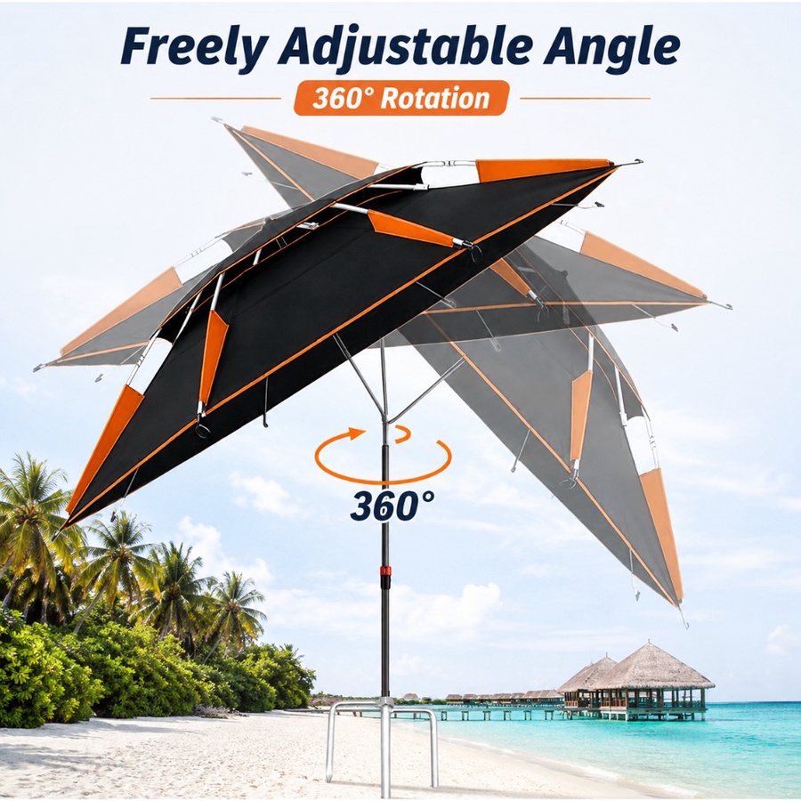 مظلة شاطئ كبيرة قابلة للإمالة – للتخييم والصيد والحماية من الشمس -Large Tilting Beach Umbrella – for Camping, Fishing & Sun Protection