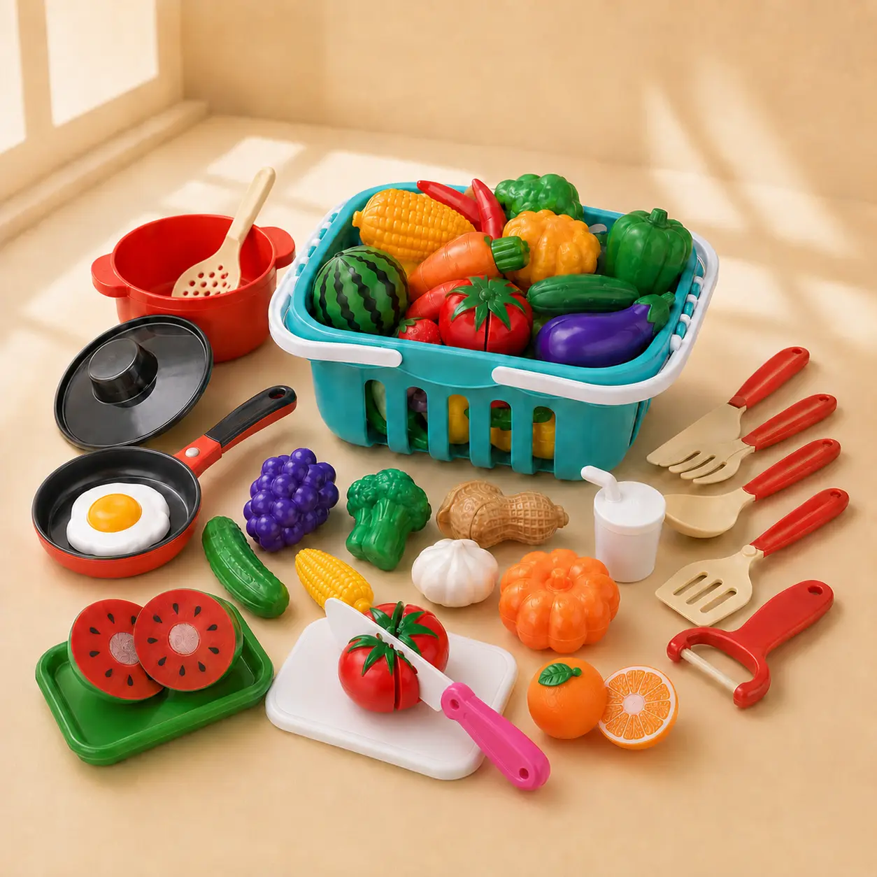 طقم الشيف الصغير للتقطيع وتحضير الوجبات - 69 قطعة | Rich Cuisine Cutting Play Set
