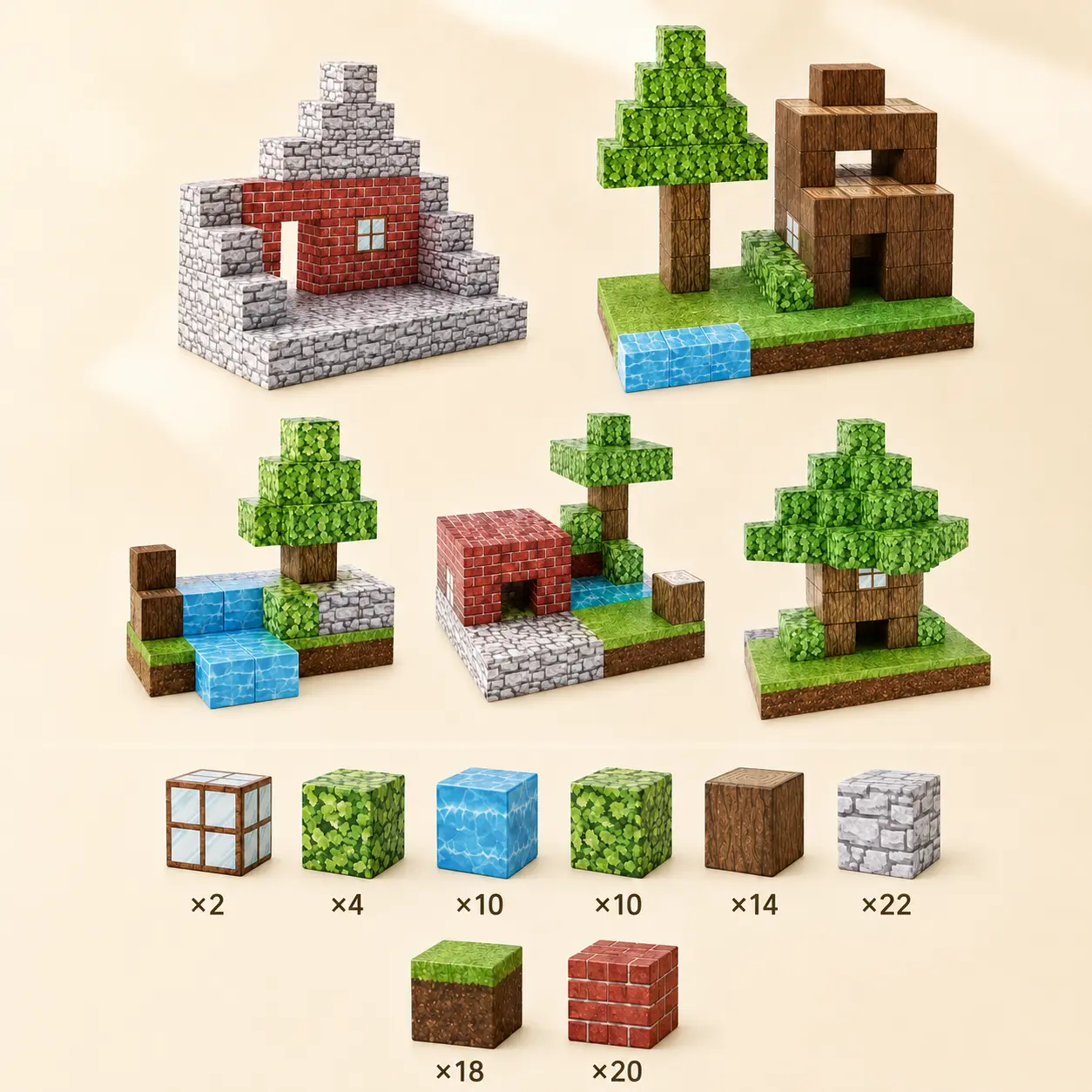مكعبات ماين كرافت المغناطيسية - 100 قطعة | Minecraft Magnetic Block Building Set