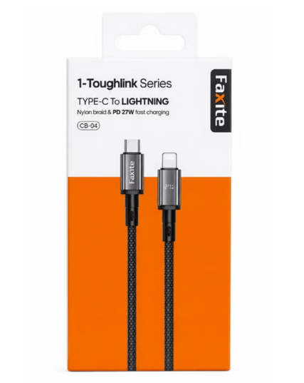 Faxite 1-Toughlink Series Type-C to Lightning 27W PD Fast Charging Cable (CB-04) - Black