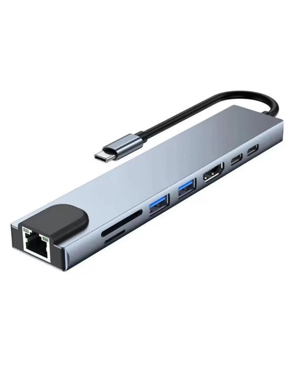 8-in-1 USB-C Multiport Hub Adapter with 4K HDMI, RJ45 Ethernet, SD/TF Card Reader & PD Charging